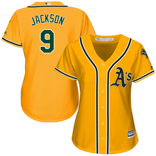 Athletics #9 Reggie Jackson Gold Alternate Women's Stitched MLB Jersey